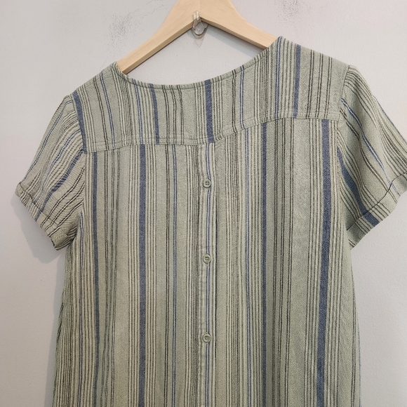 Cloth & Stone Anthropologie Green Blue Striped Tunic Dress Size Small Cap Sleeve - Picture 7 of 10